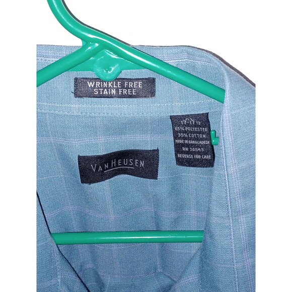 Van Heusen Men's shortSleeve button down Blue light plaid size 17 to 17.5 Spring - Picture 3 of 5
